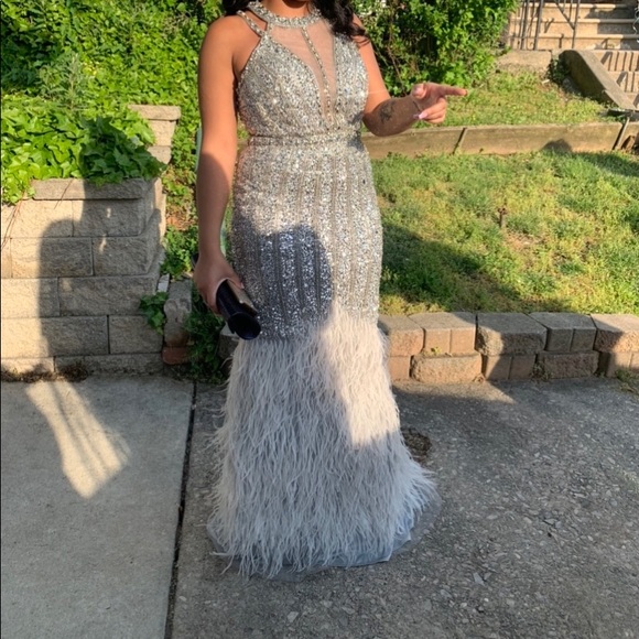 Feather and beaded gown